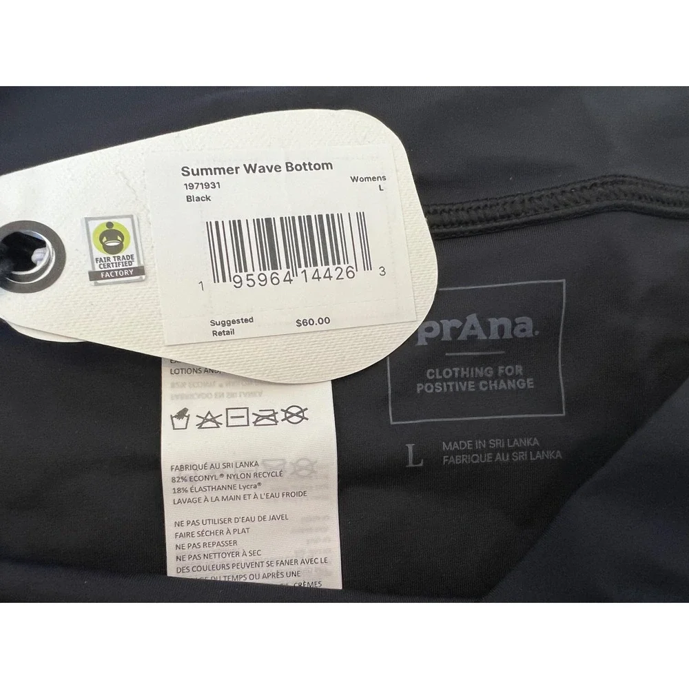 Prana Summer Wave Bottom Black‎ Swimsuit Bikini Bottoms Womens Size L